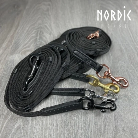 Nordic Horse Gurtzügel schwarz oder braun mit Stegen und Karabinern Chrom , Rosegold o. Messing